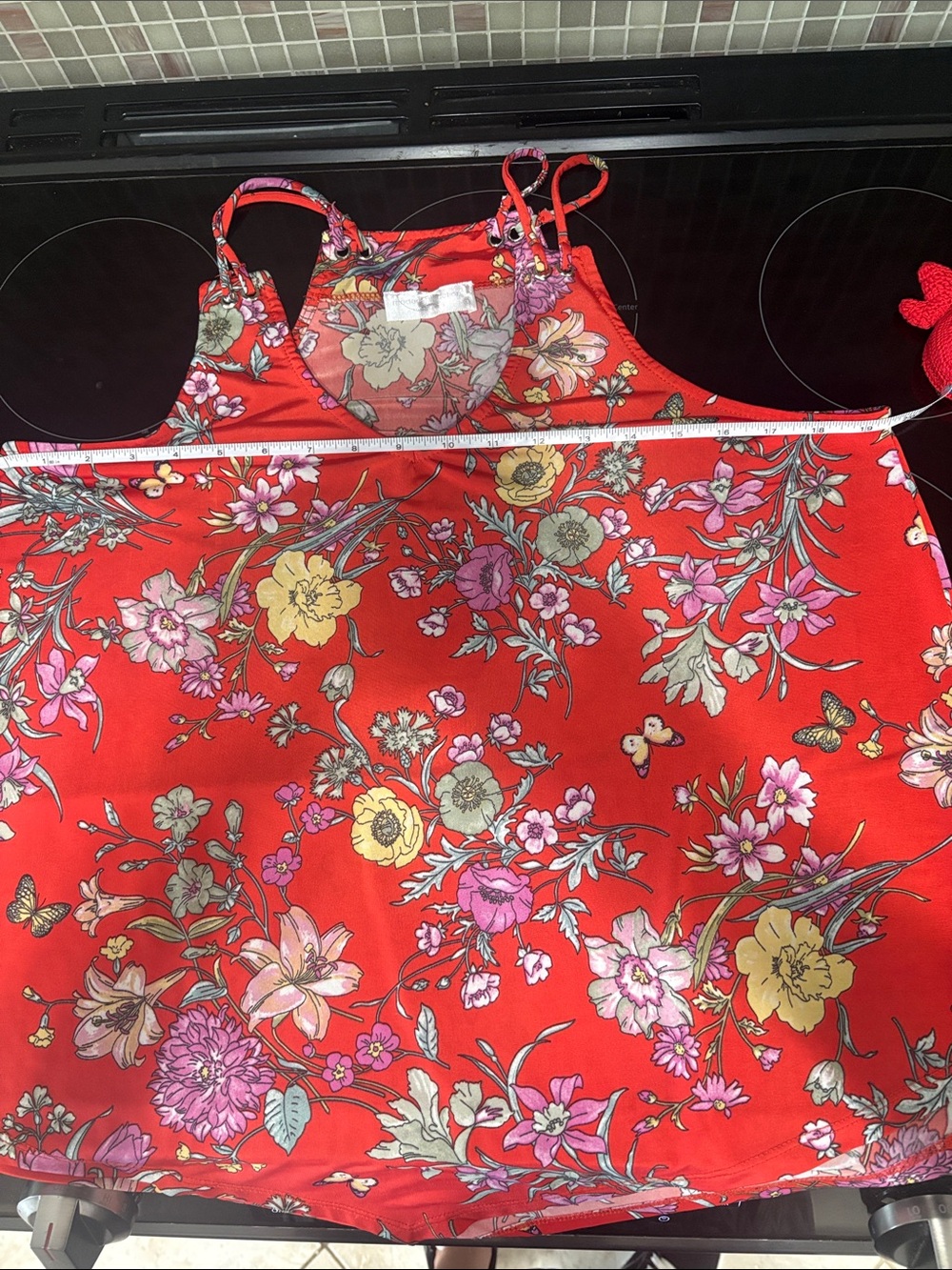 Floral Red Satin Camisole Top Halter)